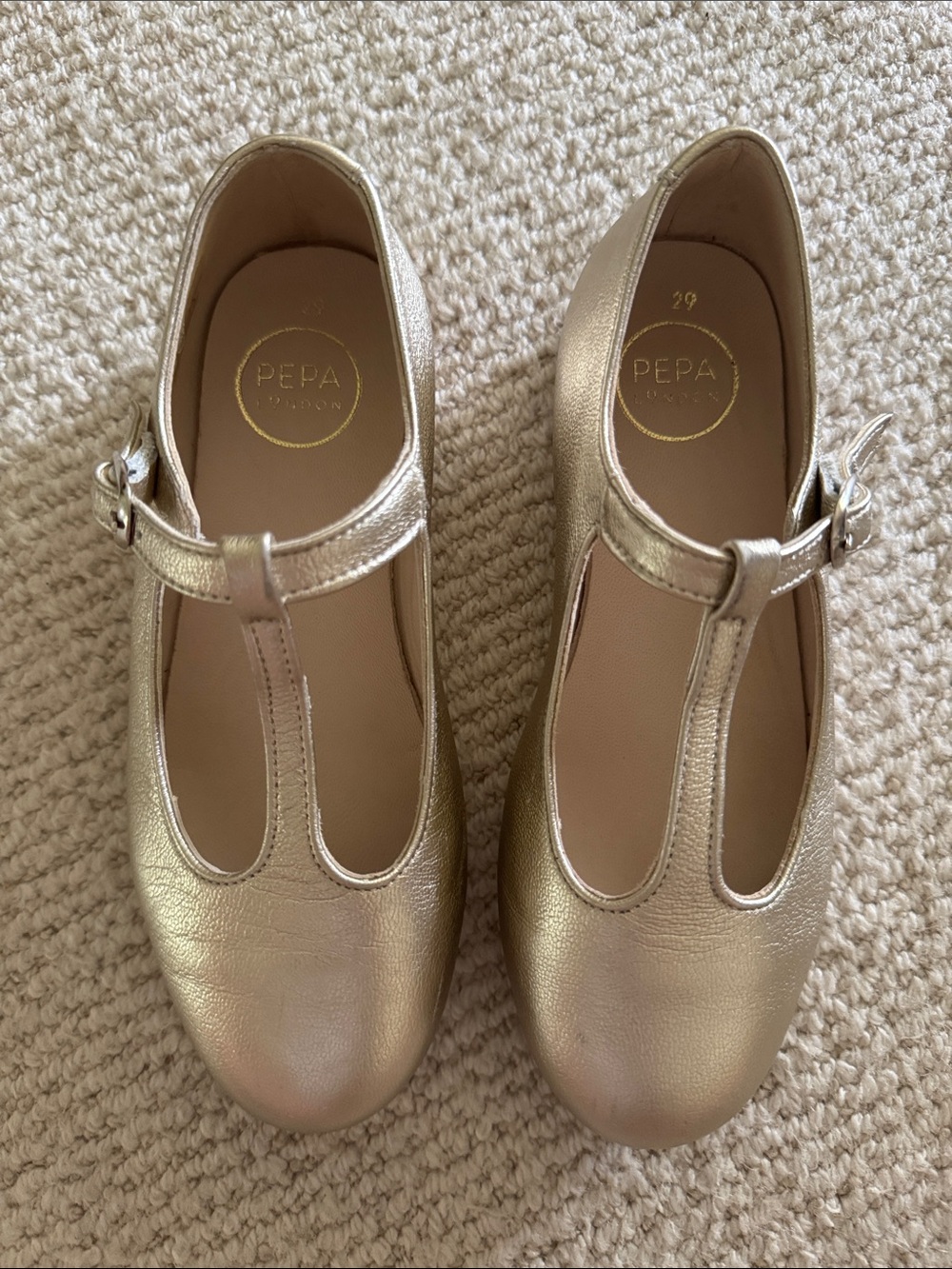 Pepa London Gold T-Strap Mary Jane Shoes - Picture 2 of 6